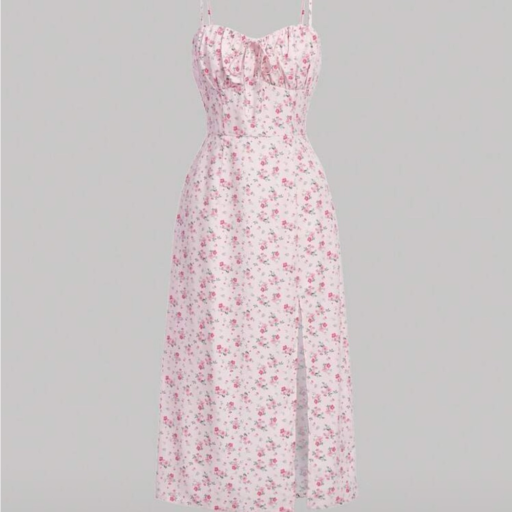 NWT Pink Ditsy Floral Print Split Thigh Cami Dress